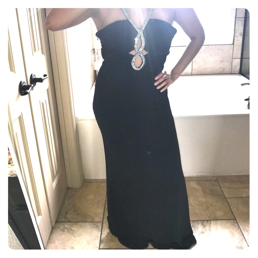 Black rhinestone embellished gown